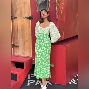 Rixo Green Daisy Floral Mixed Print Maxi Dress Size‎ 4
